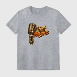 Мужская футболка хлопок Feel the Music  винтажный микрофон в стильной музыкальной иллюстрации