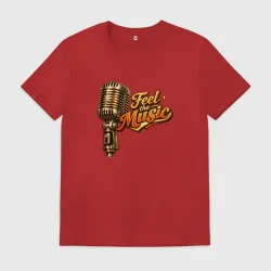 Мужская футболка хлопок Feel the Music  винтажный микрофон в стильной музыкальной иллюстрации