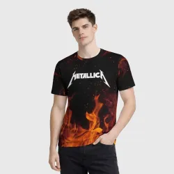 Мужская футболка 3D Metallica огненный рок - лого на спине - фото 3