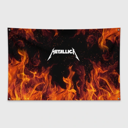 Флаг-баннер Metallica огненный рок - лого на спине