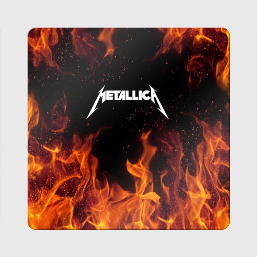 Магнит виниловый Квадрат Metallica огненный рок - лого на спине