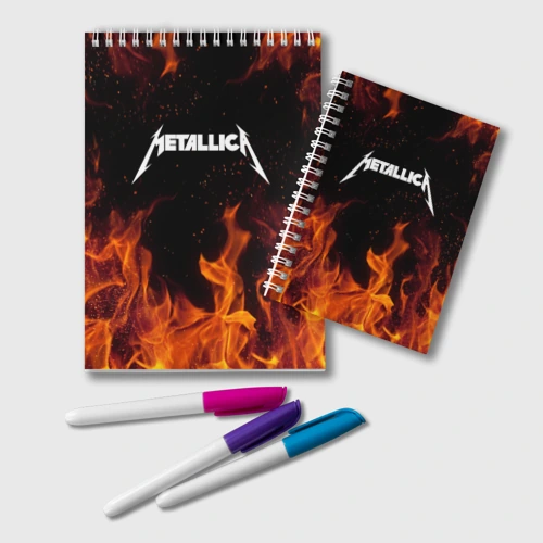Блокнот Metallica огненный рок - лого на спине