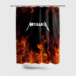 Штора 3D для ванной Metallica огненный рок - лого на спине