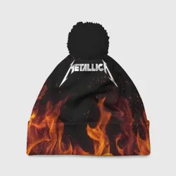 Шапка 3D c помпоном Metallica огненный рок - лого на спине