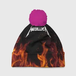 Шапка 3D c помпоном Metallica огненный рок - лого на спине