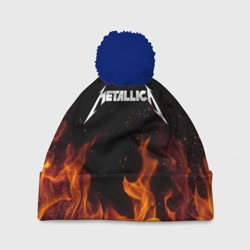 Шапка 3D c помпоном Metallica огненный рок - лого на спине