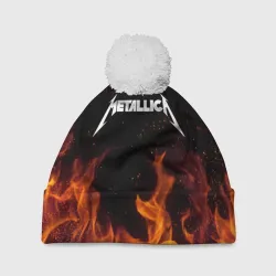 Шапка 3D c помпоном Metallica огненный рок - лого на спине