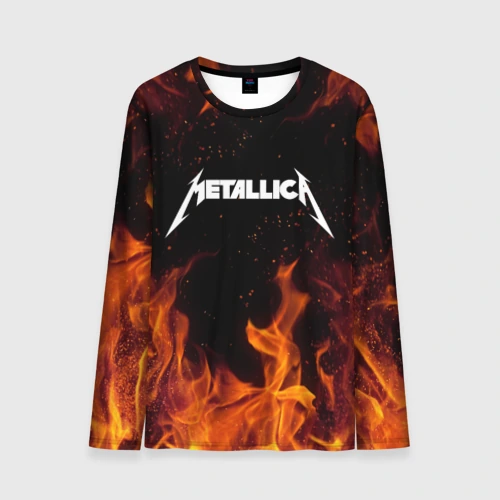 Мужской лонгслив 3D Metallica огненный рок - лого на спине