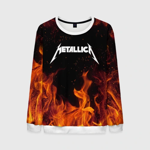 Мужской свитшот 3D Metallica огненный рок - лого на спине