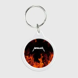 Брелок круглый Metallica огненный рок - лого на спине
