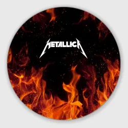 Круглый коврик для мышки Metallica огненный рок - лого на спине