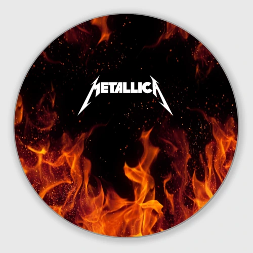 Круглый коврик для мышки Metallica огненный рок - лого на спине