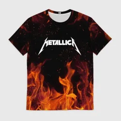 Мужская футболка 3D Metallica огненный рок - лого на спине