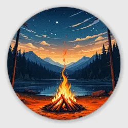 Круглый коврик для мышки Вечер у костра