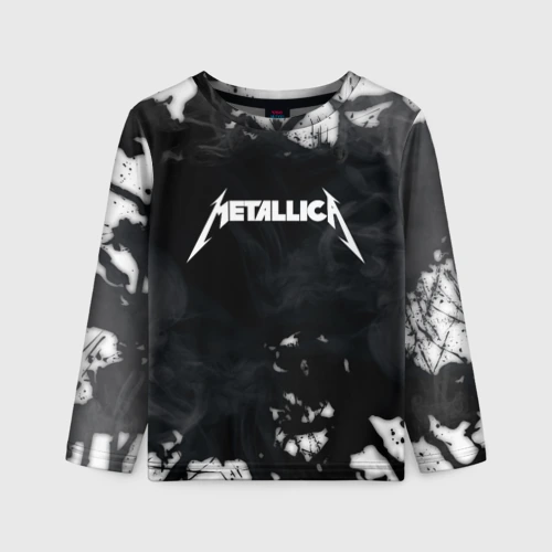 Детский лонгслив 3D Metallica black white smoke 