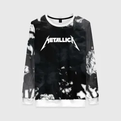 Женский свитшот 3D Metallica black white smoke 