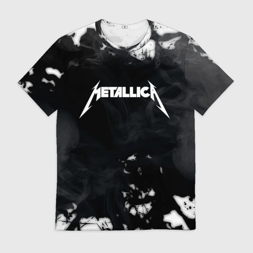 Мужская футболка 3D Metallica black white smoke 