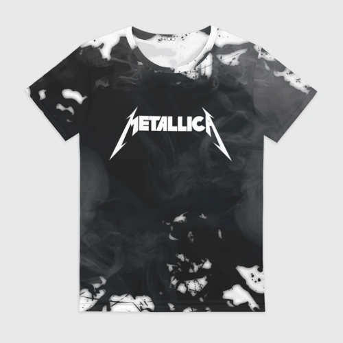 Женская футболка 3D Metallica black white smoke 