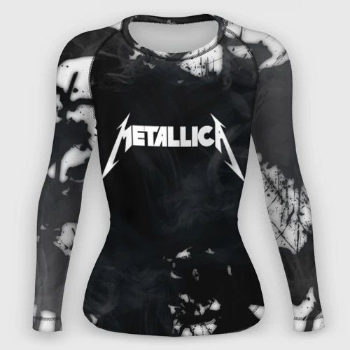Женский рашгард 3D Metallica black white smoke 