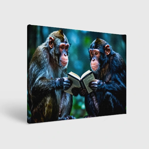 Холст прямоугольный Обезьяна читает книгу