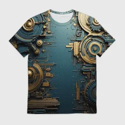 Мужская футболка 3D Механизмы и шестерёнки