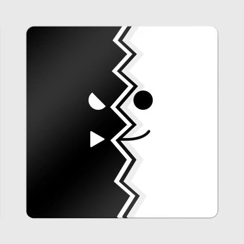 Магнит виниловый Квадрат Geometry Dash улыбка на чёрно-белой геометрии