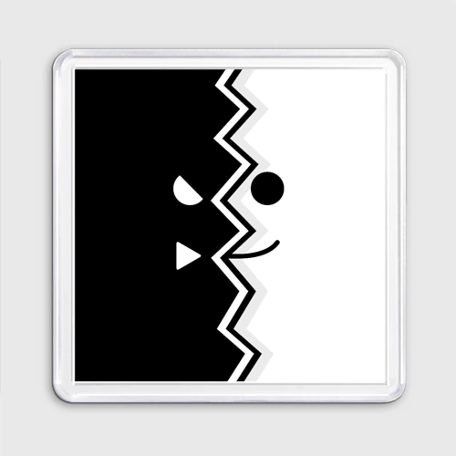 Магнит 55*55 Geometry Dash улыбка на чёрно-белой геометрии