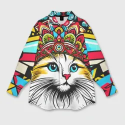 Мужская рубашка oversize 3D The cat in the kokoshnik is a kokoshka pop art meme