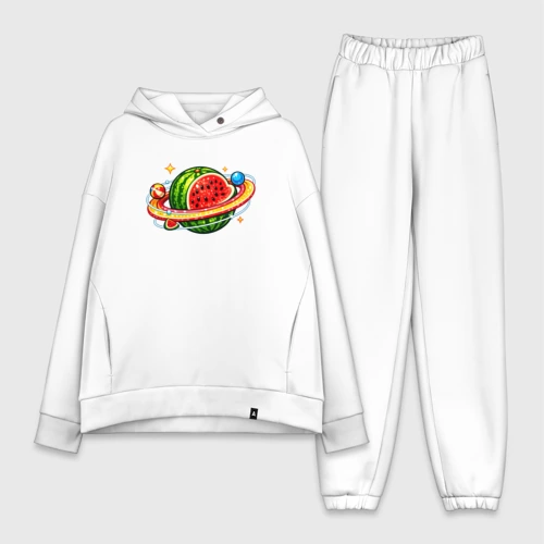 Женский костюм хлопок Oversize Арбузная планета  яркая летняя космическая иллюстрация