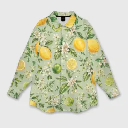 Мужская рубашка oversize 3D Лимон, лайм и цветы 