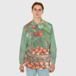 Мужская рубашка oversize 3D Акварельная черешня - фото 2