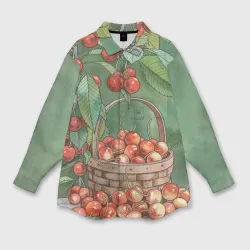 Мужская рубашка oversize 3D Акварельная черешня