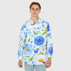 Мужская рубашка oversize 3D Божьи коровки и незабудки - фото 2