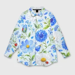 Мужская рубашка oversize 3D Божьи коровки и незабудки
