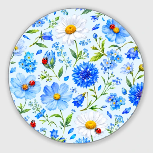 Круглый коврик для мышки Божьи коровки и незабудки