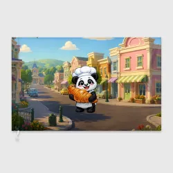 Флаг 3D Панда-повар с круассаном  милая мультяшная иллюстрация для любителей выпечки