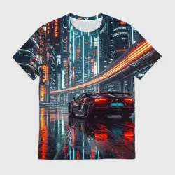 Мужская футболка 3D Киберпанк-ночь