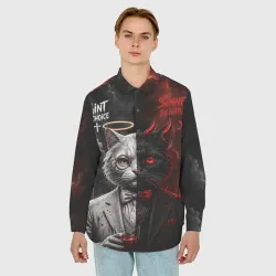 Мужская рубашка oversize 3D Кот Ангел и Демон - фото 2