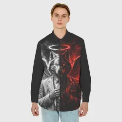 Мужская рубашка oversize 3D Волк ангел и демон - фото 2