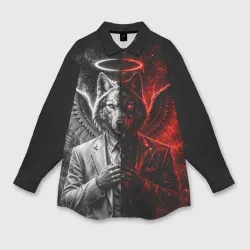 Мужская рубашка oversize 3D Волк ангел и демон