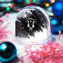 Игрушка Снежный шар Чёрный бык на чёрно-белых брызгах краски - фото 2