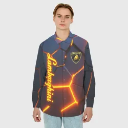 Мужская рубашка oversize 3D Lamborghini разлом неоновых плит  - фото 2