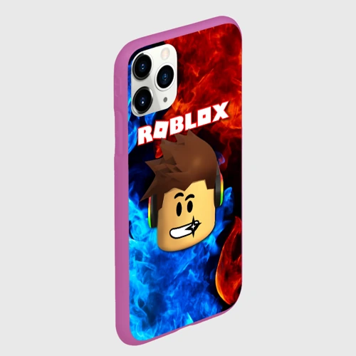 Чехол для iPhone 11 Pro матовый с принтом Roblox голова героя в огне, вид сбоку #3