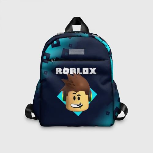 Детский рюкзак 3D с принтом Roblox неоновый блок с героем игры, вид спереди #2