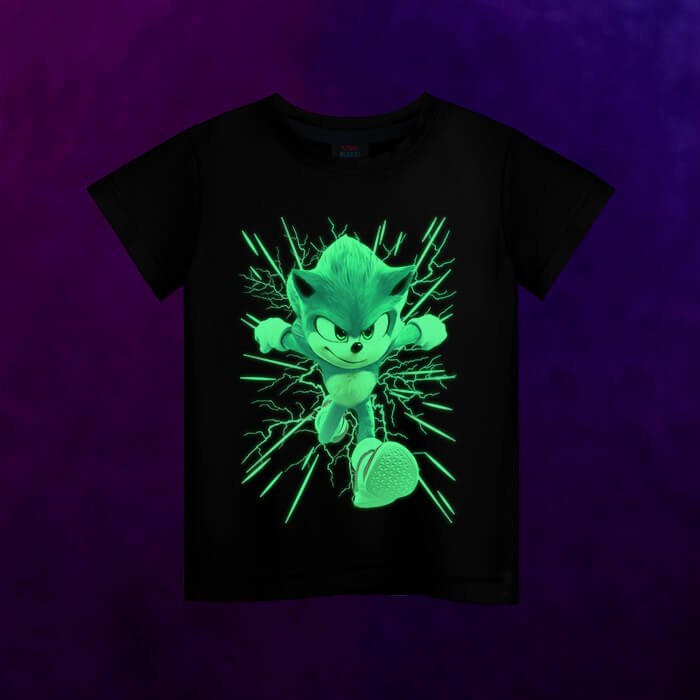 Светящаяся детская футболка Sonic is running, цвет черный - фото 2
