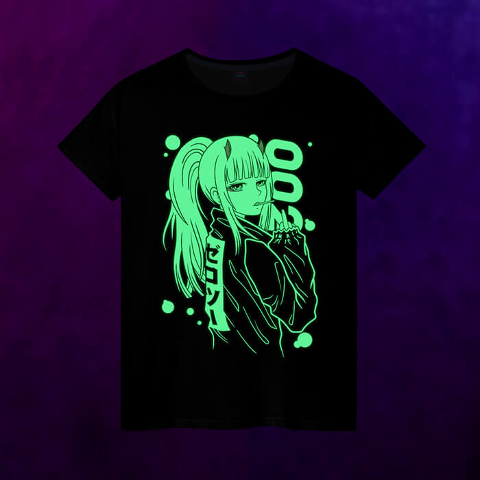 Светящаяся женская футболка Zero two anime tyan, цвет черный - фото 2