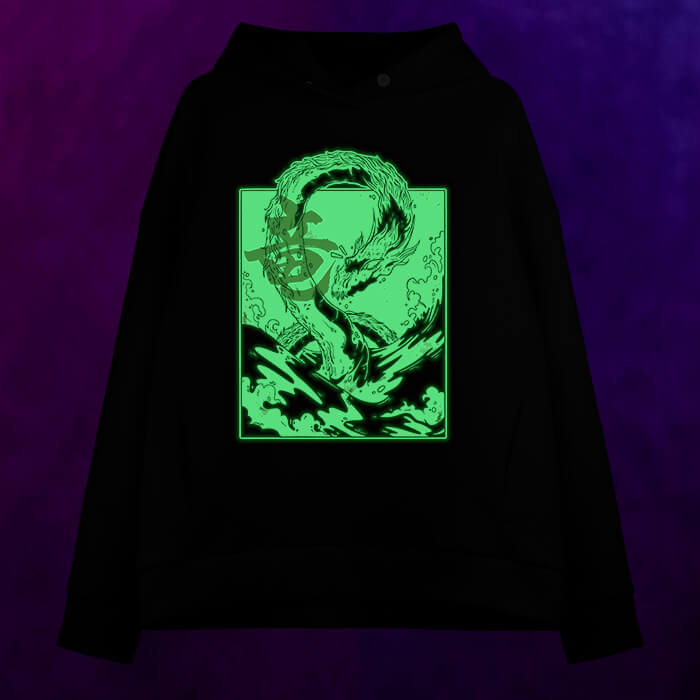 Женское светящееся худи Японский дракон в море - фото 2