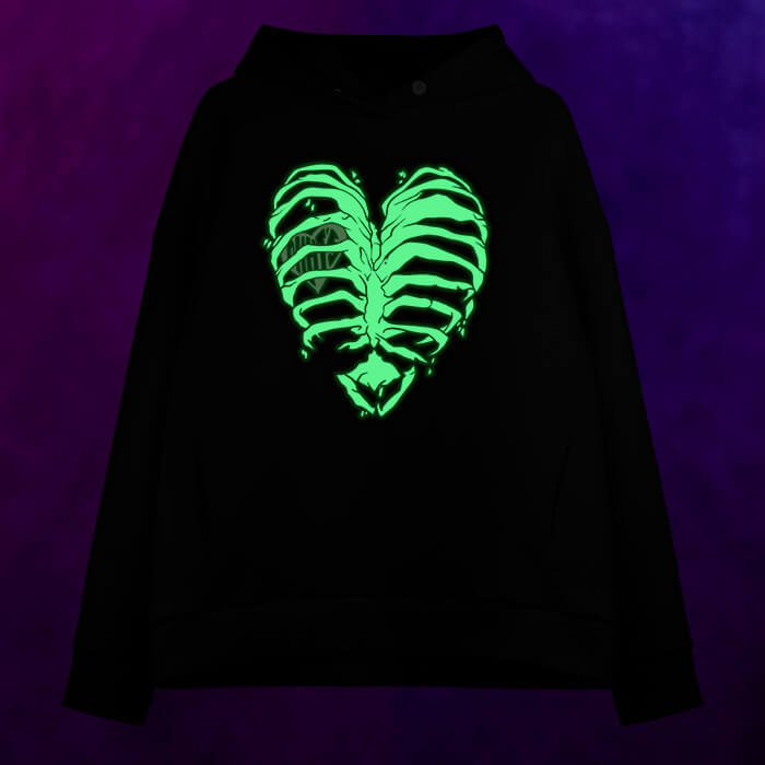 Женское светящееся худи White ribs with a heart inside - фото 2