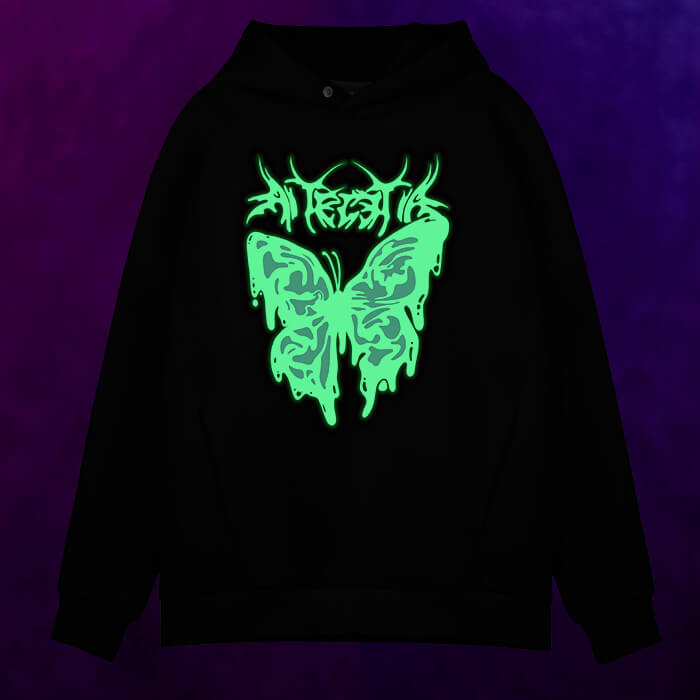 Мужское светящееся худи Gothic white butterfly - фото 2