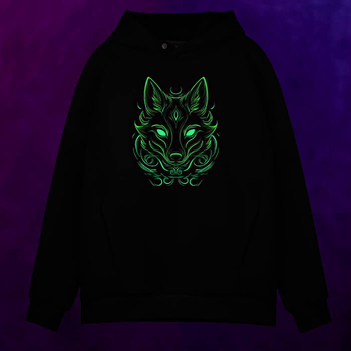 Мужское светящееся худи Neon line fox, цвет черный - фото 2